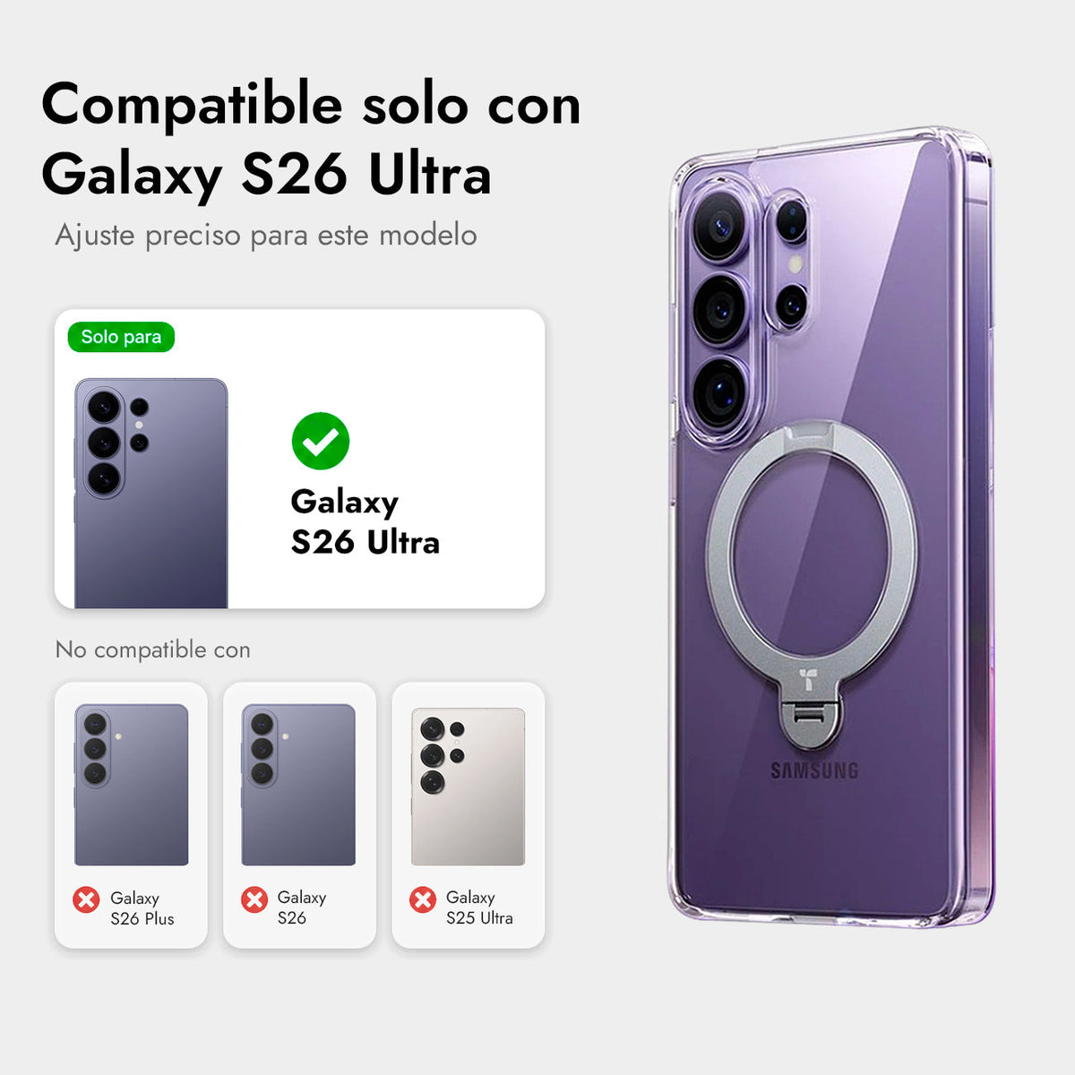 TORRAS Funda Ostand Spin Series con Soporte para Galaxy S26 Ultra con Anillo Magnético, Transparente