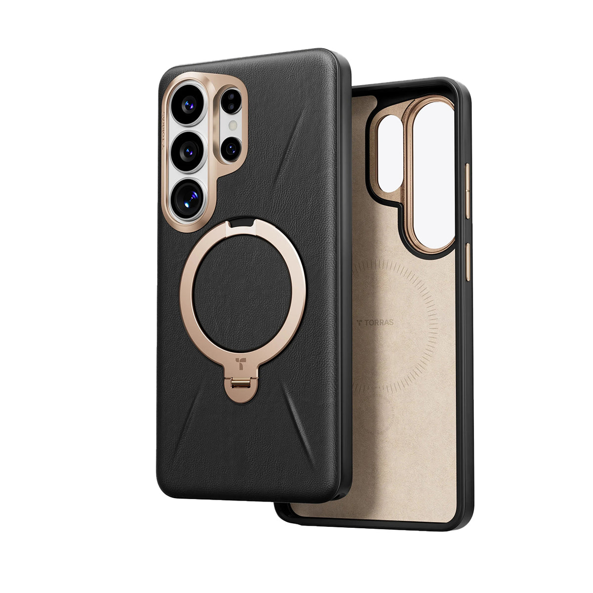 TORRAS Funda Ostand Spin VegSkin Series con Soporte para Galaxy S26 Ultra con Anillo Magnético, Ivory Black