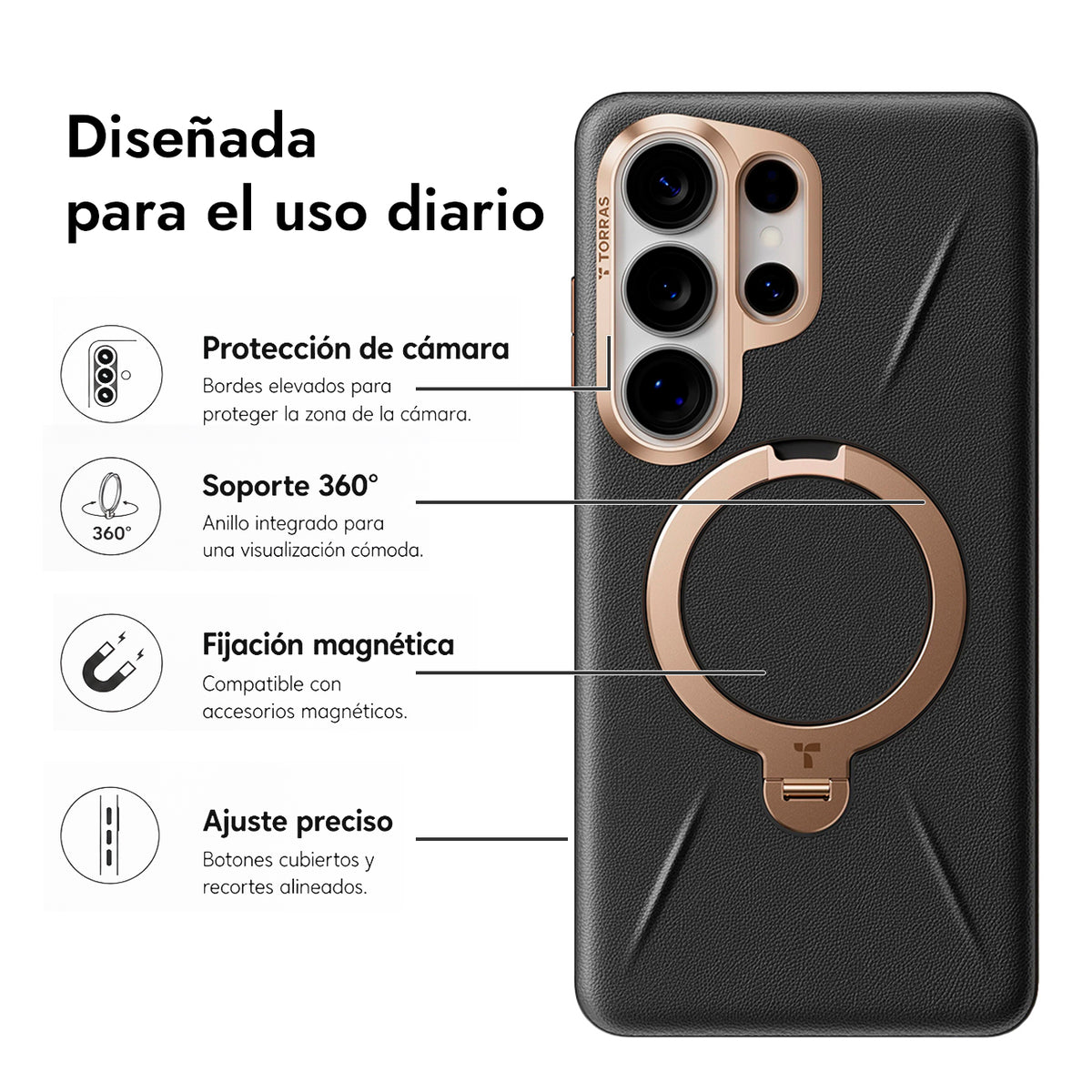 TORRAS Funda Ostand Spin VegSkin Series con Soporte para Galaxy S26 Ultra con Anillo Magnético, Ivory Black