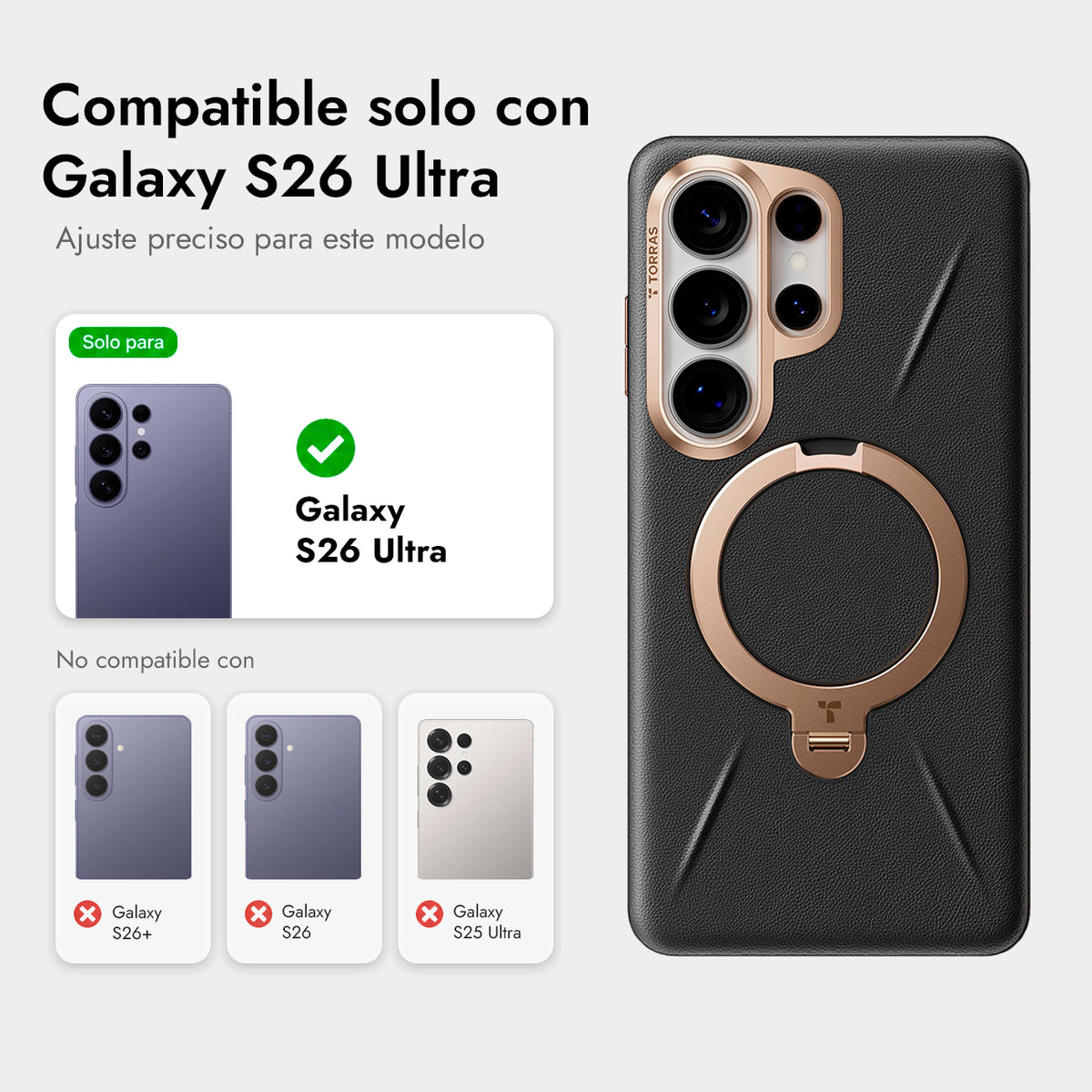 TORRAS Funda Ostand Spin VegSkin Series con Soporte para Galaxy S26 Ultra con Anillo Magnético, Ivory Black