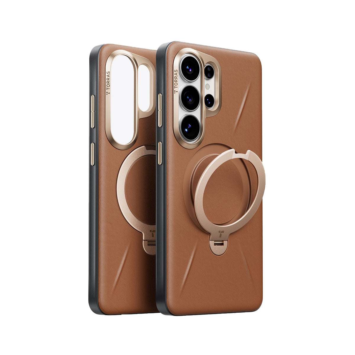 TORRAS Funda Ostand Spin VegSkin Series con Soporte para Galaxy S26 Ultra con Anillo Magnético, Amber Brown