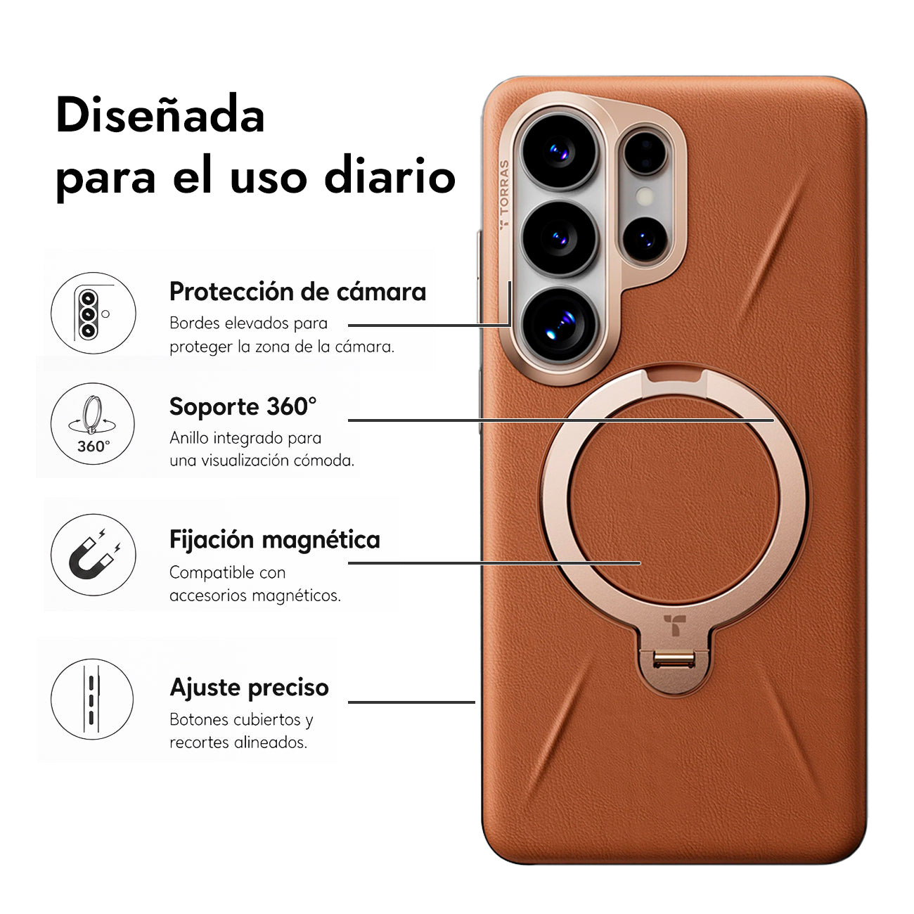 TORRAS Funda Ostand Spin VegSkin Series con Soporte para Galaxy S26 Ultra con Anillo Magnético, Amber Brown