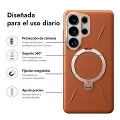 TORRAS Funda Ostand Spin VegSkin Series con Soporte para Galaxy S26 Ultra con Anillo Magnético, Amber Brown