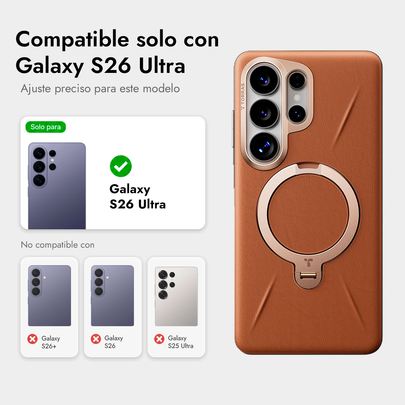 TORRAS Funda Ostand Spin VegSkin Series con Soporte para Galaxy S26 Ultra con Anillo Magnético, Amber Brown
