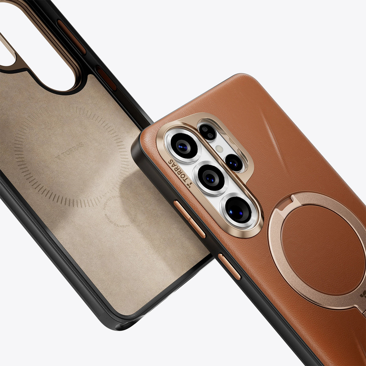 TORRAS Funda Ostand Spin VegSkin Series con Soporte para Galaxy S26 Ultra con Anillo Magnético, Amber Brown