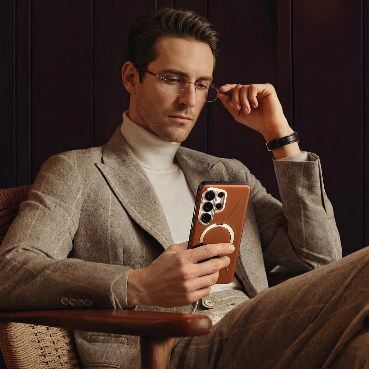TORRAS Funda Ostand Spin VegSkin Series con Soporte para Galaxy S26 Ultra con Anillo Magnético, Amber Brown