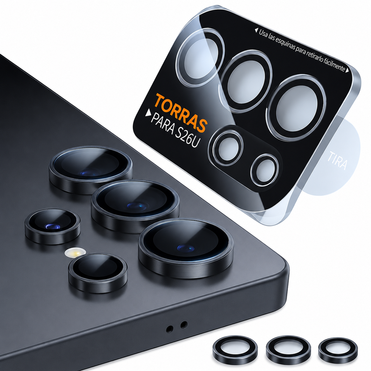 TORRAS Protector de Cámara LensGuard de Cristal Templado con Kit de Instalación para Galaxy S26 Ultra, Negro