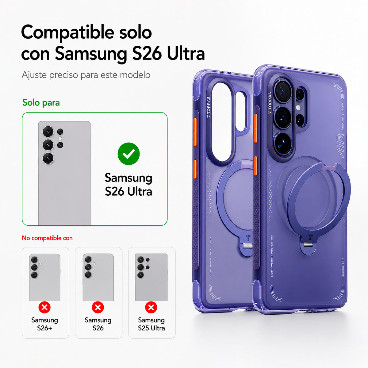 TORRAS Funda Ostand Spin Air Series con Soporte para Galaxy S26 Ultra con Anillo Magnético, Dark Purple