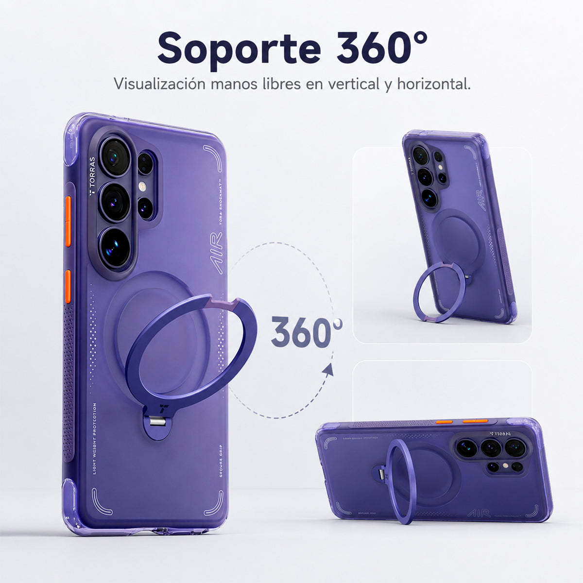 TORRAS Funda Ostand Spin Air Series con Soporte para Galaxy S26 Ultra con Anillo Magnético, Dark Purple