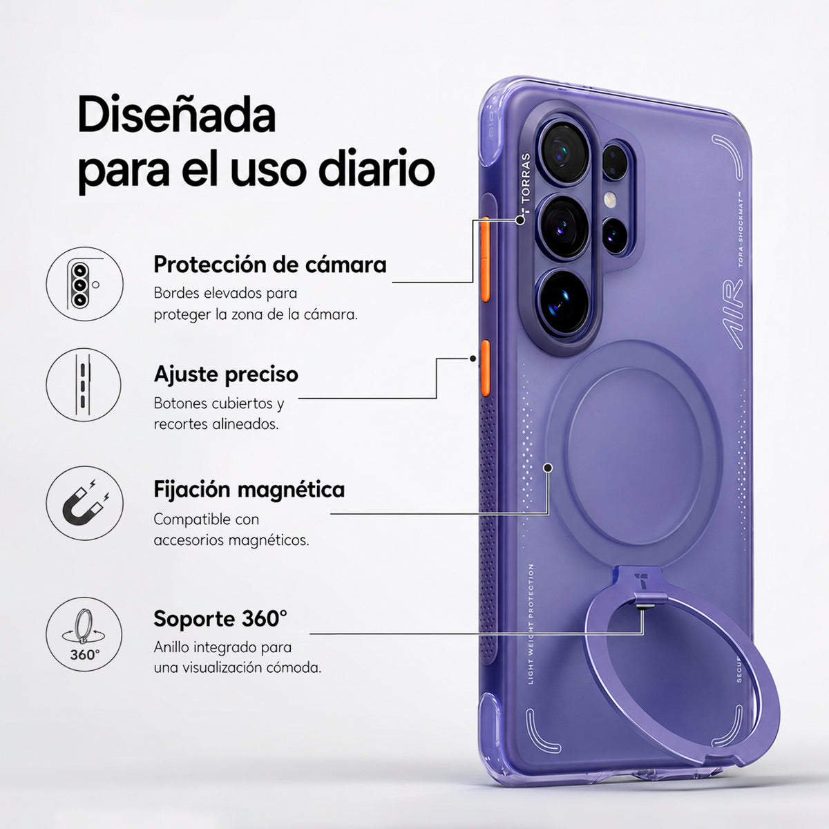 TORRAS Funda Ostand Spin Air Series con Soporte para Galaxy S26 Ultra con Anillo Magnético, Dark Purple