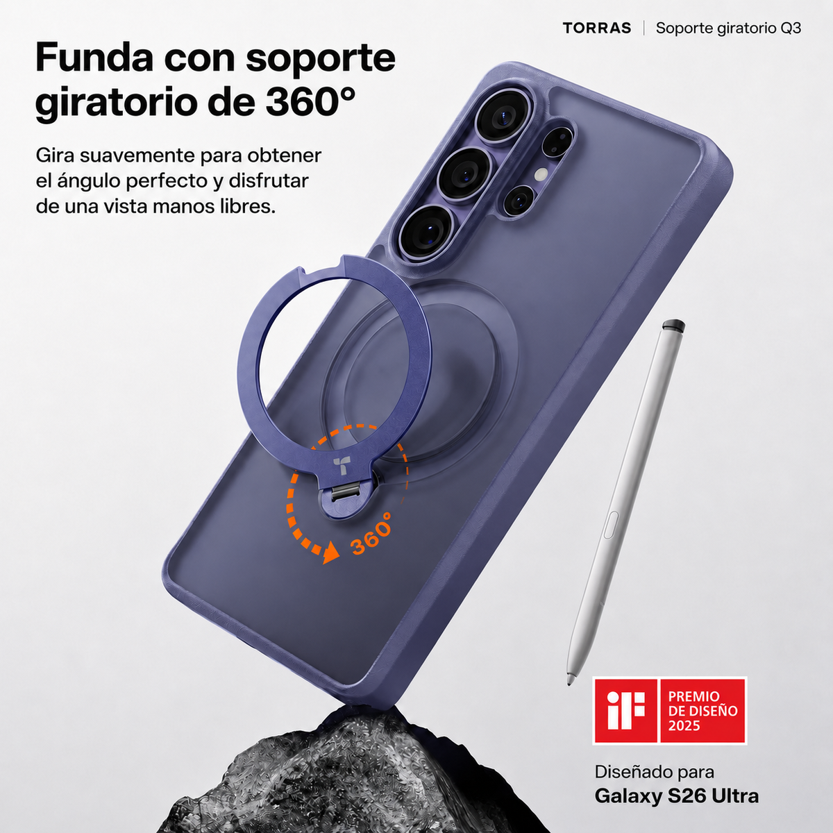 TORRAS Funda Ostand Spin Series con Soporte para Galaxy S26 Ultra con Anillo Magnético, Dark Purple