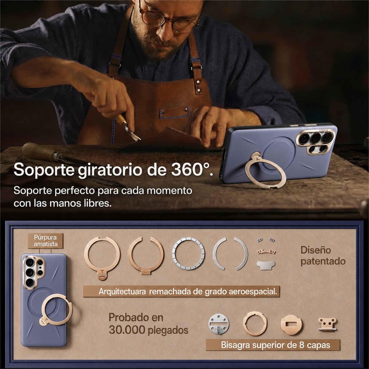 TORRAS Funda Ostand Spin VegSkin Series con Soporte para Galaxy S26 Ultra con Anillo Magnético, Dark Purple