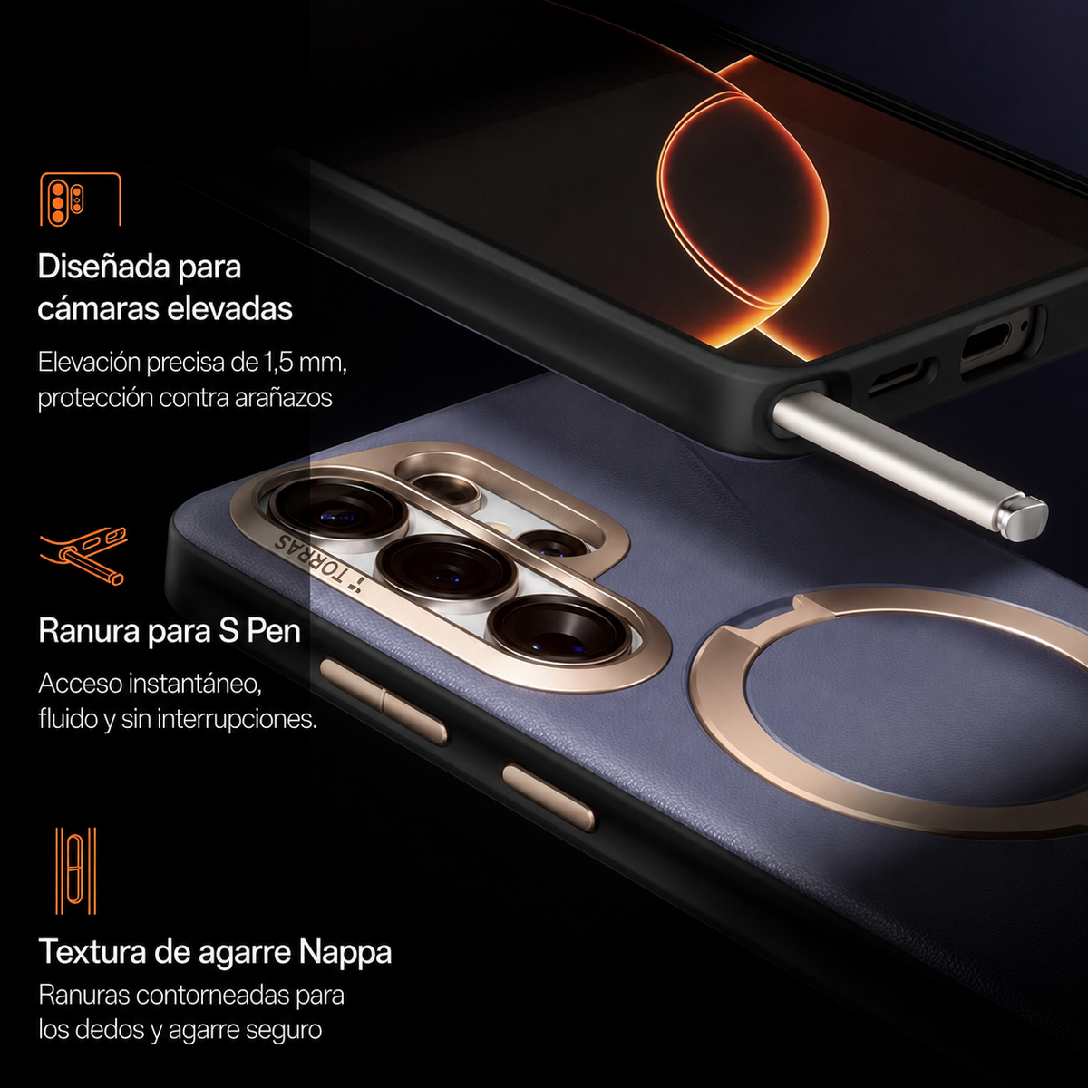 TORRAS Funda Ostand Spin VegSkin Series con Soporte para Galaxy S26 Ultra con Anillo Magnético, Dark Purple