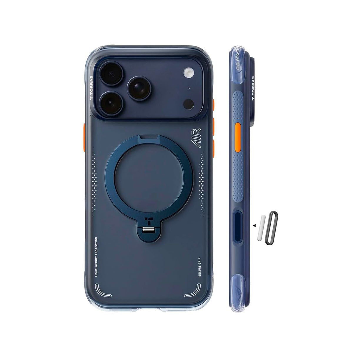 TORRAS Funda Ostand Q3 Air con Soporte Giratorio para iPhone 17 Pro Max/18 Pro Max Compatible con MagSafe, Azul Marino