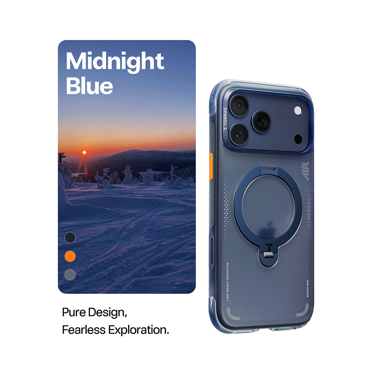 TORRAS Funda Ostand Q3 Air con Soporte Giratorio para iPhone 17 Pro Max/18 Pro Max Compatible con MagSafe, Azul Marino