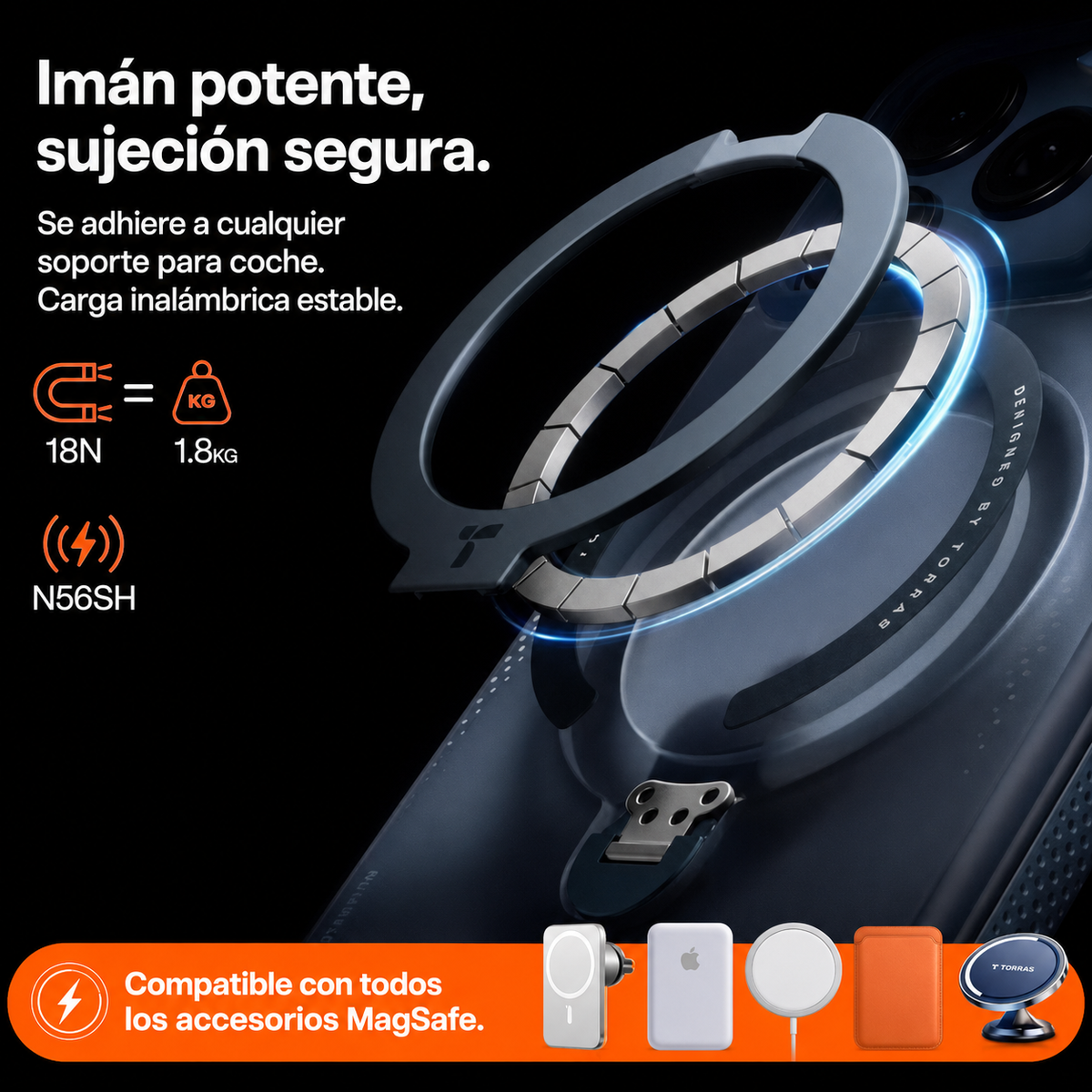 TORRAS Funda Ostand Q3 Air con Soporte Giratorio para iPhone 17 Pro Max/18 Pro Max Compatible con MagSafe, Azul Marino