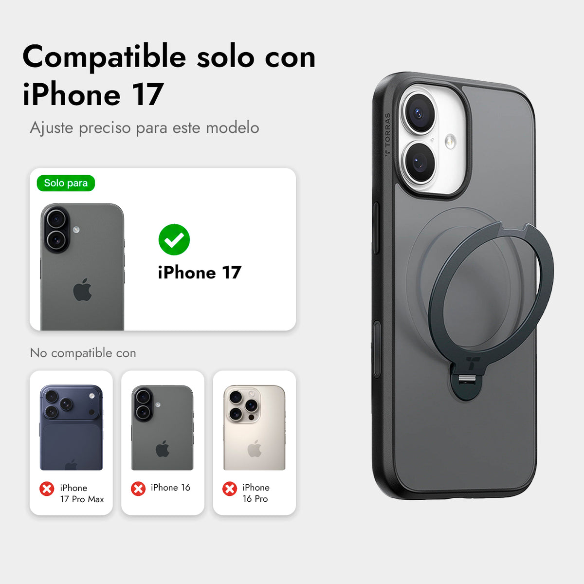 TORRAS Funda Ostand Spin Series con Soporte para iPhone 17 Compatible con MagSafe, Negro