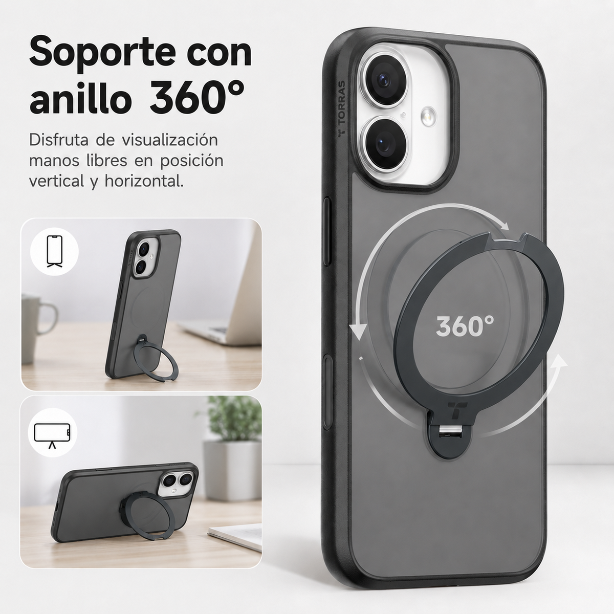 TORRAS Funda Ostand Spin Series con Soporte para iPhone 17 Compatible con MagSafe, Negro