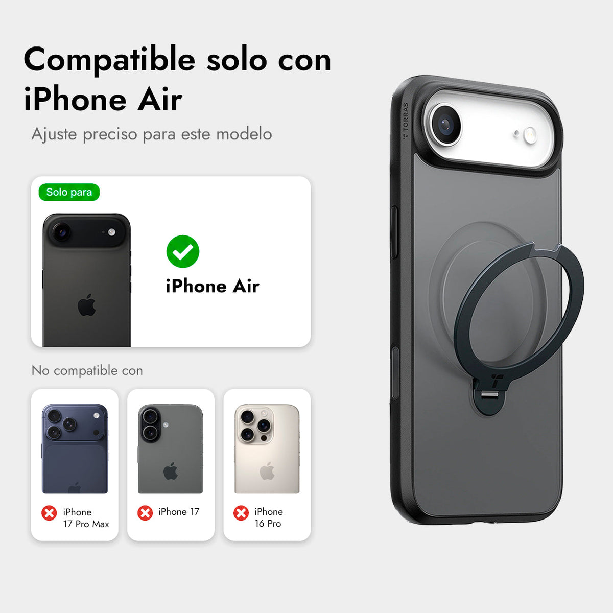 TORRAS Funda Ostand Spin Series con Soporte para iPhone Air Compatible con MagSafe, Negro