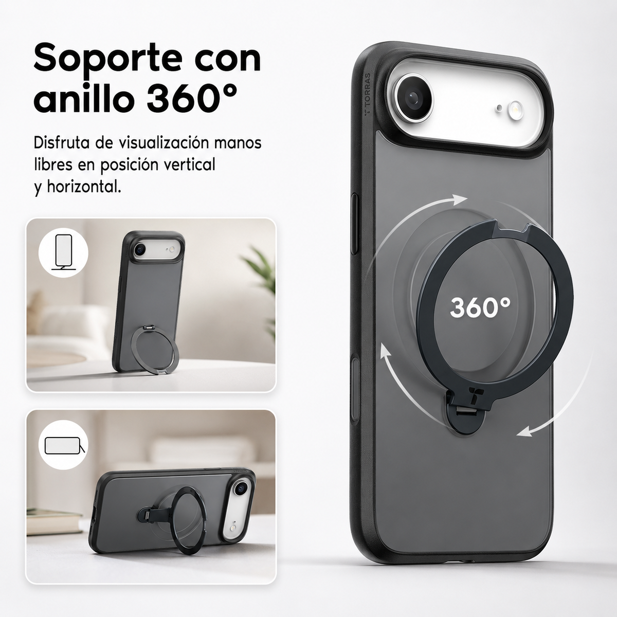 TORRAS Funda Ostand Spin Series con Soporte para iPhone Air Compatible con MagSafe, Negro