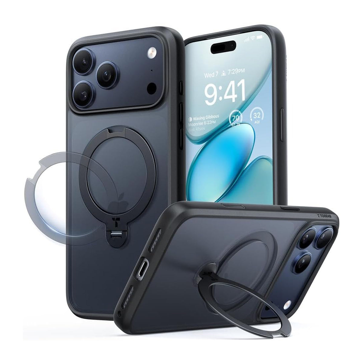 TORRAS Funda Ostand Spin Series con Soporte para iPhone 17 Pro Max/18 Pro Max Compatible con MagSafe, Negro