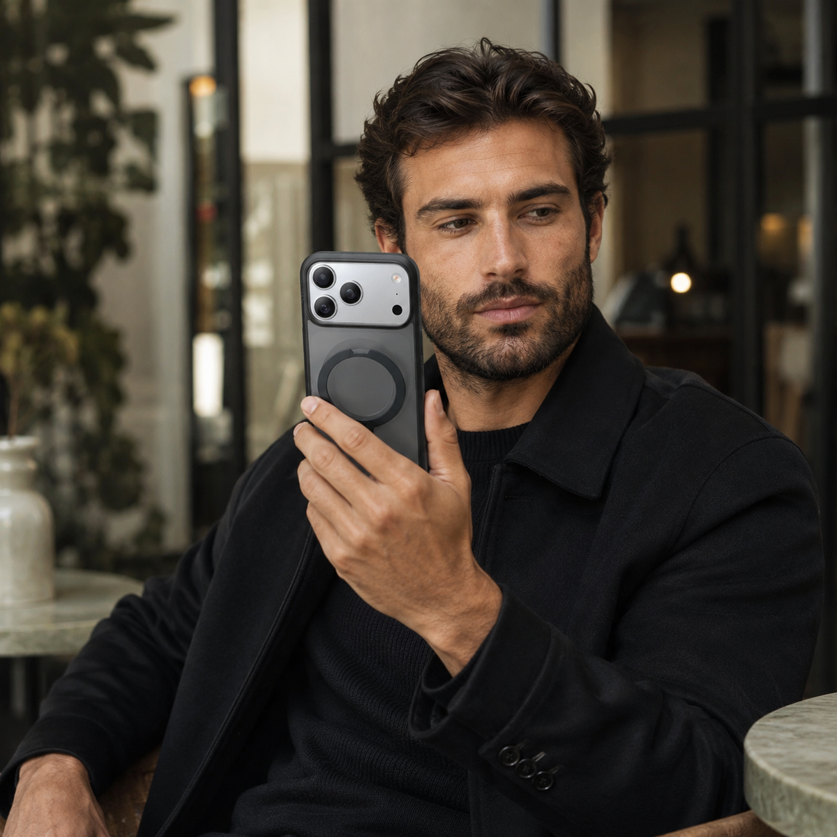 TORRAS Funda Ostand Spin Series con Soporte para iPhone 17 Pro Max/18 Pro Max Compatible con MagSafe, Negro