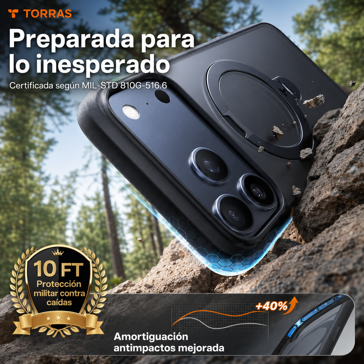 TORRAS Funda Ostand Spin Series con Soporte para iPhone 17 Pro/18 Pro Compatible con MagSafe, Negro