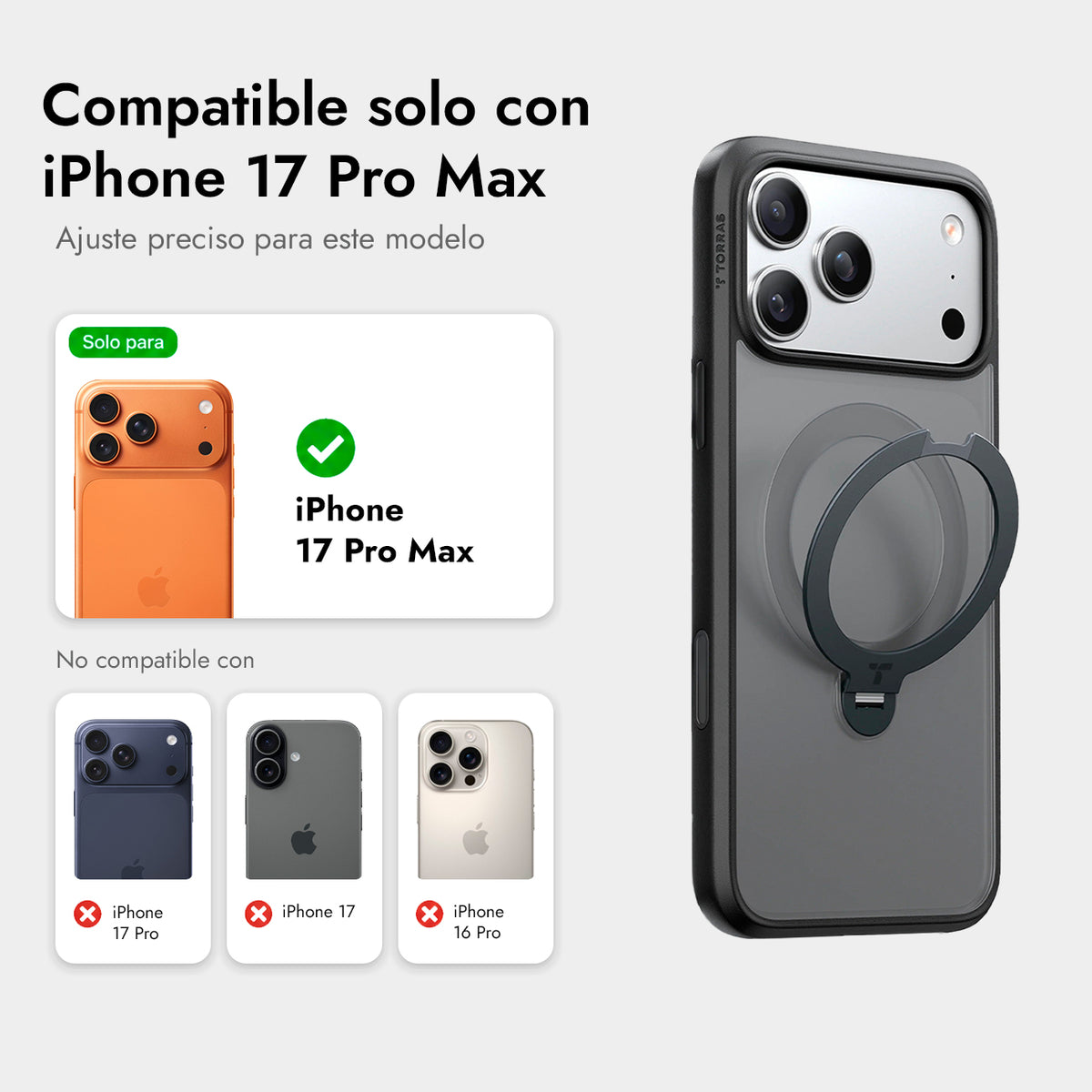 TORRAS Funda Ostand Spin Series con Soporte para iPhone 17 Pro Max/18 Pro Max Compatible con MagSafe, Negro