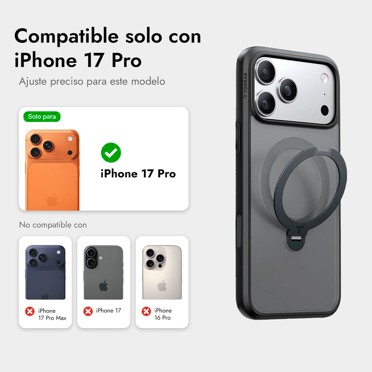 TORRAS Funda Ostand Spin Series con Soporte para iPhone 17 Pro/18 Pro Compatible con MagSafe, Negro