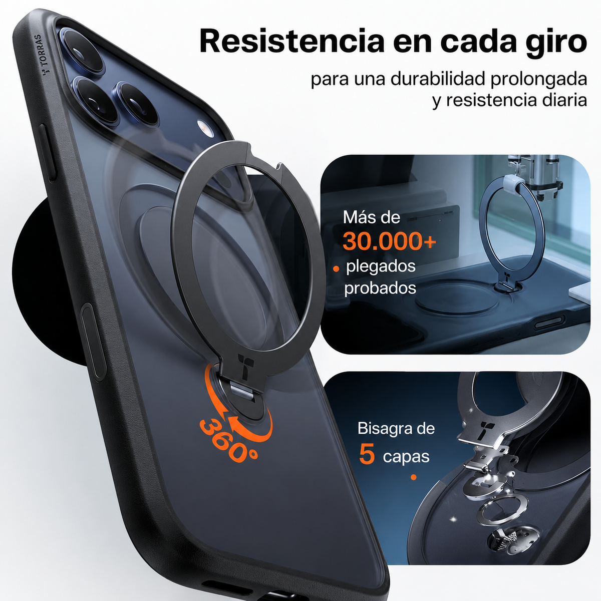 TORRAS Funda Ostand Spin Series con Soporte para iPhone 17 Pro Max/18 Pro Max Compatible con MagSafe, Negro