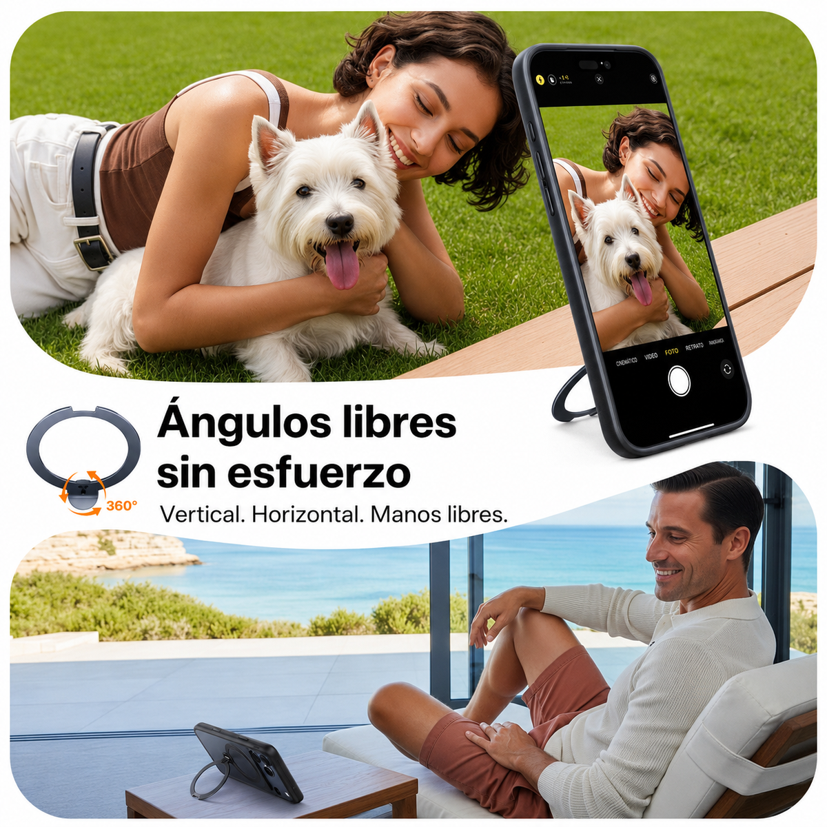 TORRAS Funda Ostand Spin Series con Soporte para iPhone 17 Pro/18 Pro Compatible con MagSafe, Negro