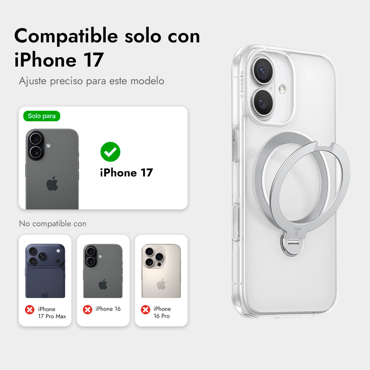 TORRAS Funda Ostand Spin Series con Soporte para iPhone 17 Compatible con MagSafe, Transparente