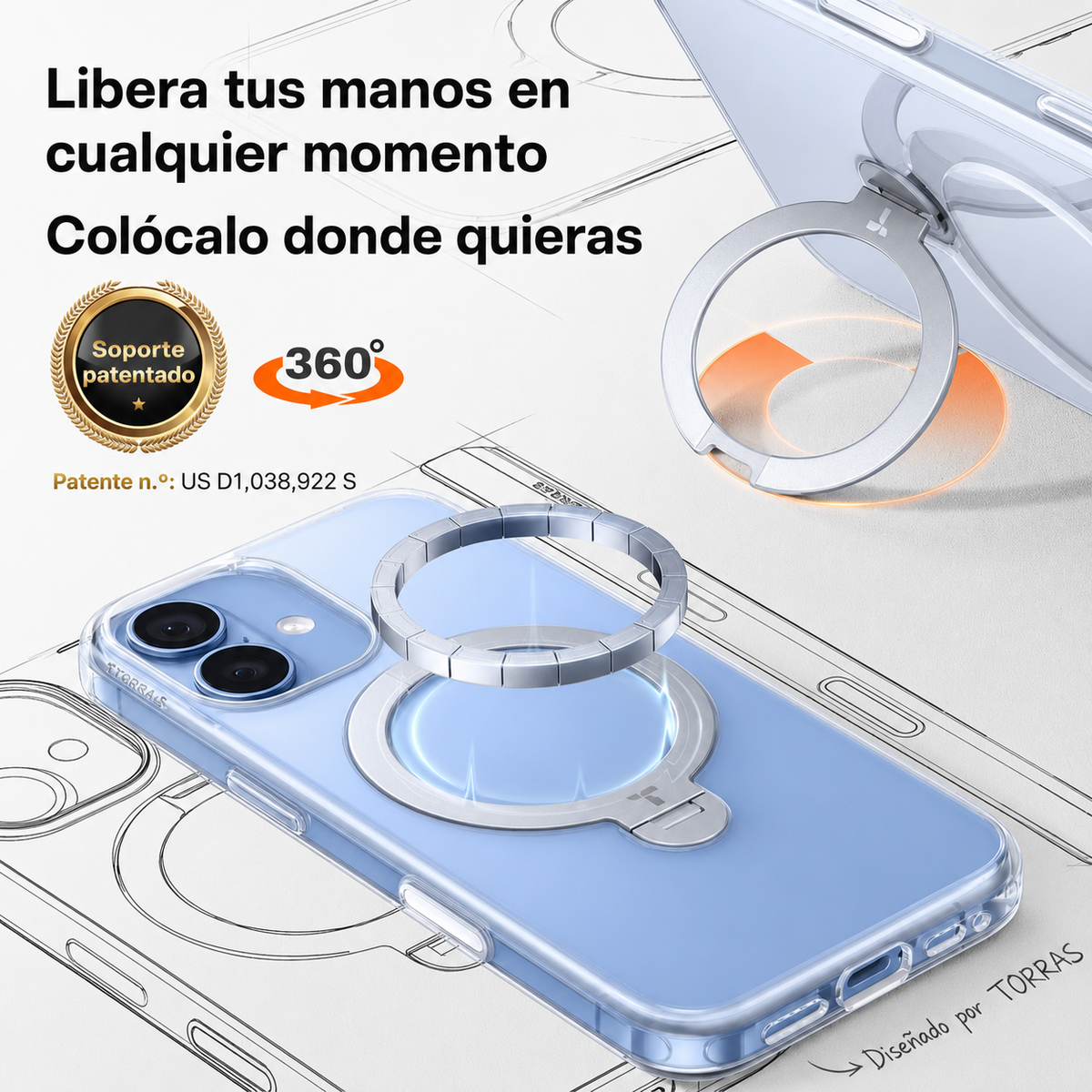 TORRAS Funda Ostand Spin Series con Soporte para iPhone 17 Compatible con MagSafe, Transparente