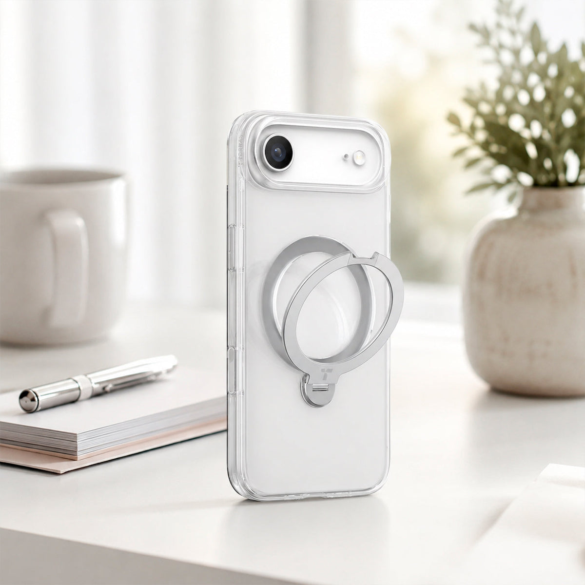 TORRAS Funda Ostand Spin Series con Soporte para iPhone Air Compatible con MagSafe, Transparente