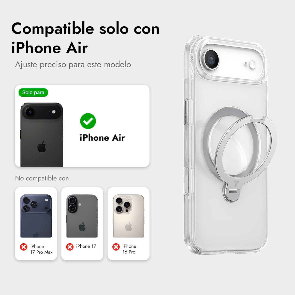 TORRAS Funda Ostand Spin Series con Soporte para iPhone Air Compatible con MagSafe, Transparente