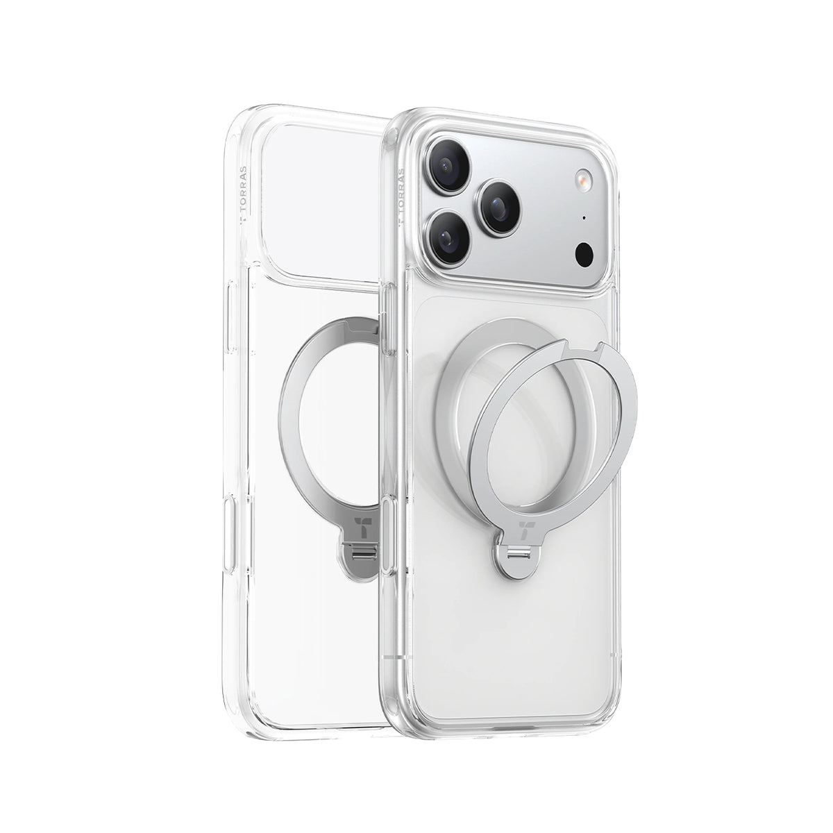 TORRAS Funda Ostand Spin Series con Soporte para iPhone 17 Pro/18 Pro Compatible con MagSafe, Transparente
