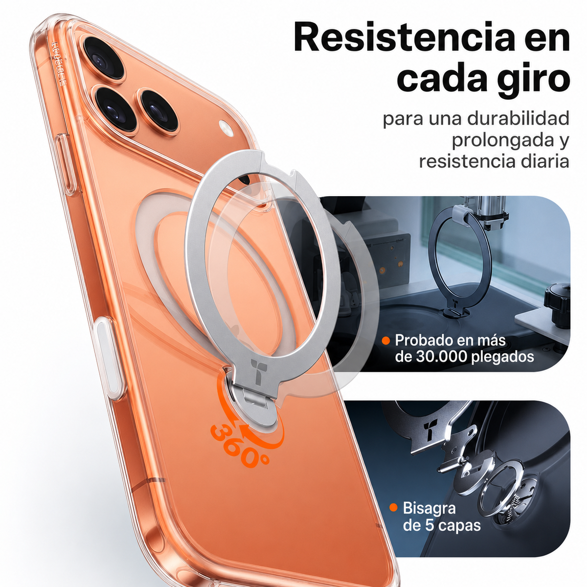 TORRAS Funda Ostand Spin Series con Soporte para iPhone 17 Pro Max/18 Pro Max Compatible con MagSafe, Transparente