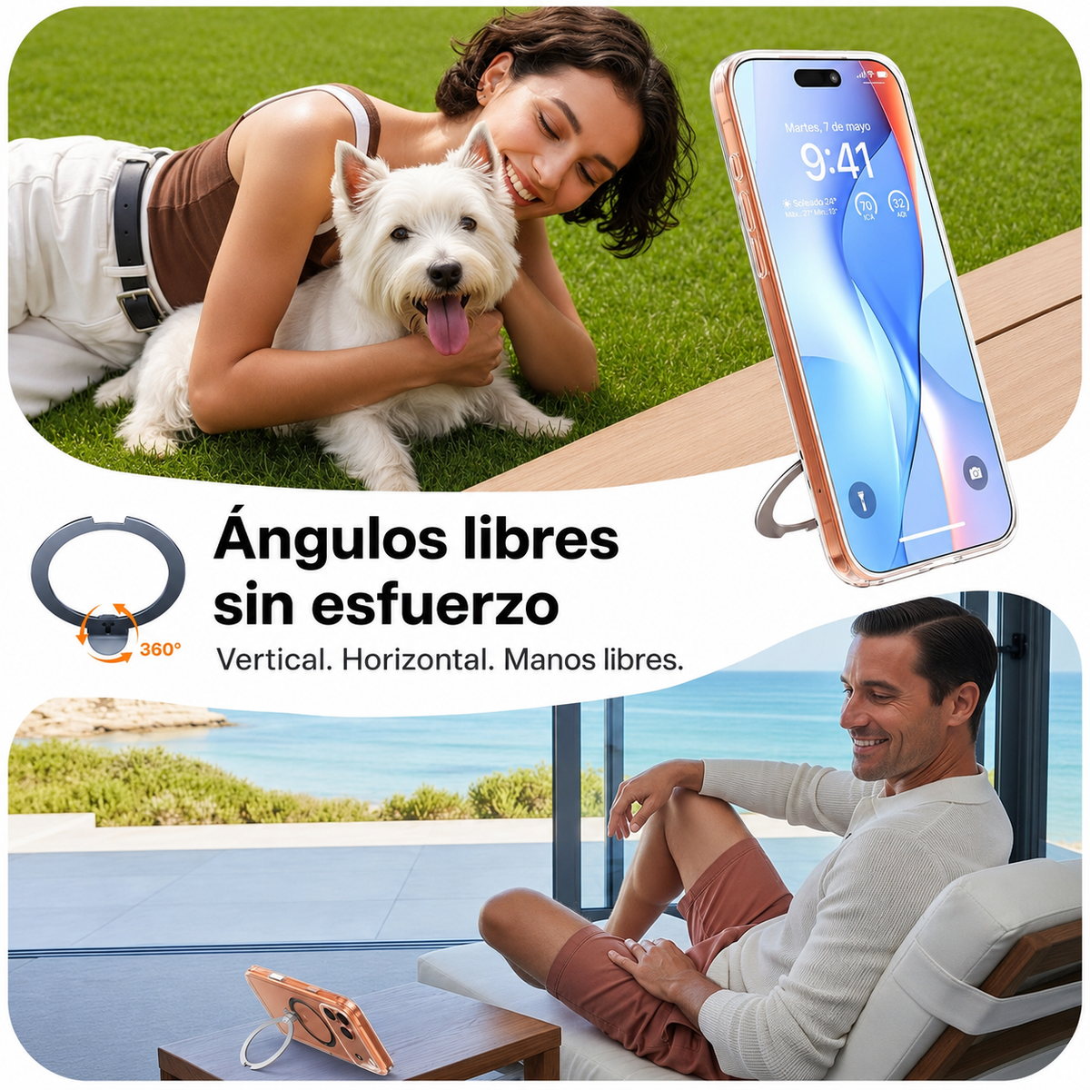 TORRAS Funda Ostand Spin Series con Soporte para iPhone 17 Pro/18 Pro Compatible con MagSafe, Transparente