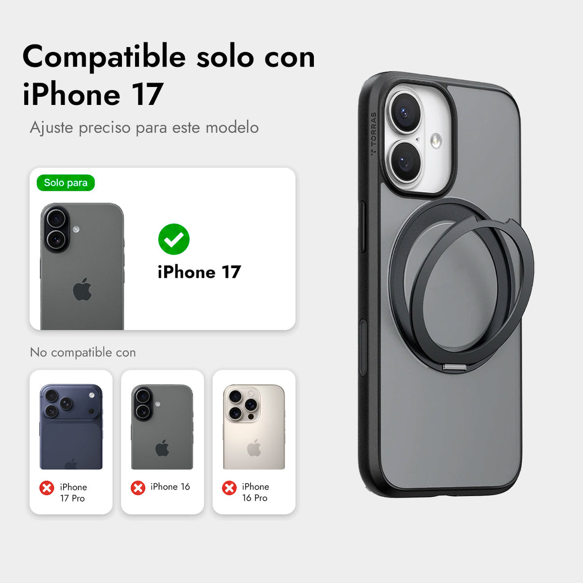 TORRAS Funda Ostand Pro Series con Soporte para iPhone 17 Compatible con MagSafe, Negro