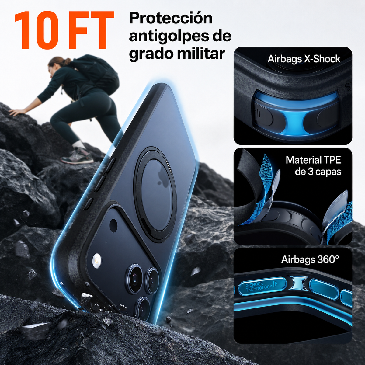 TORRAS Funda Ostand Pro Series con Soporte para iPhone 17 Pro/18 Pro Compatible con MagSafe, Negro