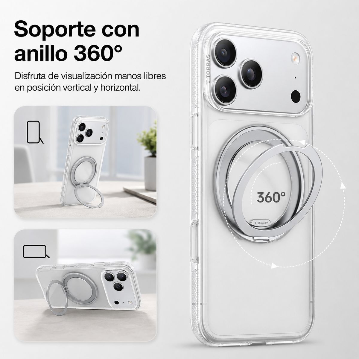 TORRAS Funda Ostand Pro Series con Soporte para iPhone 17 Pro Max/18 Pro Max Compatible con MagSafe, Transparente