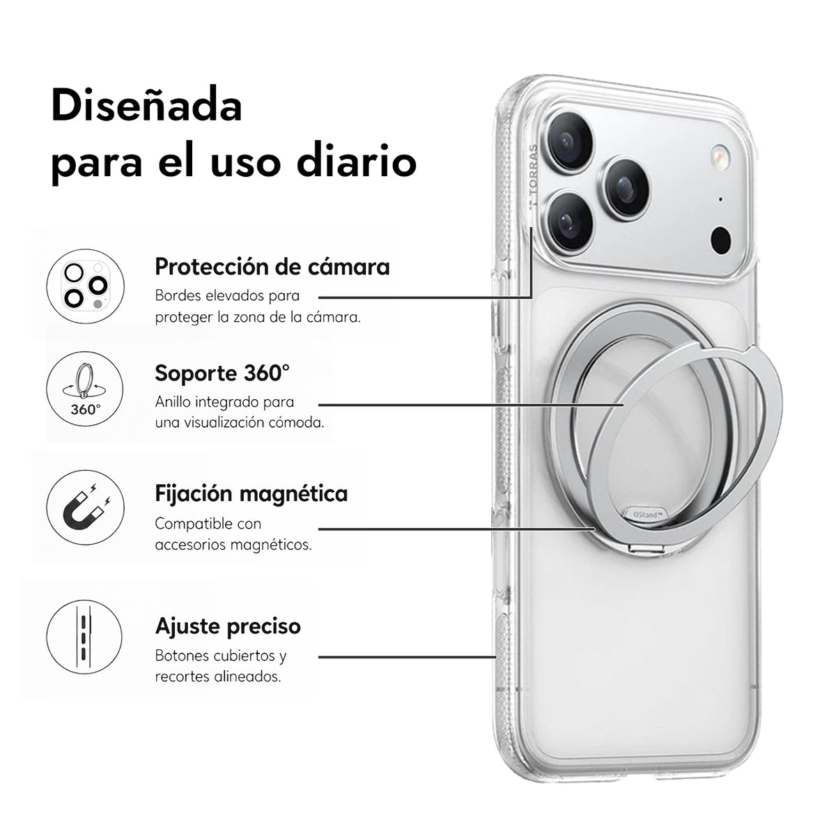 TORRAS Funda Ostand Pro Series con Soporte para iPhone 17 Pro Max/18 Pro Max Compatible con MagSafe, Transparente