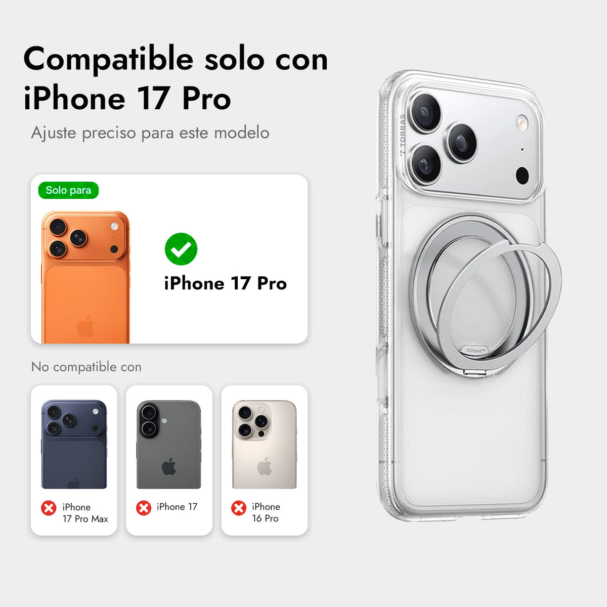 TORRAS Funda Ostand Pro Series con Soporte para iPhone 17 Pro/18 Pro Compatible con MagSafe, Transparente