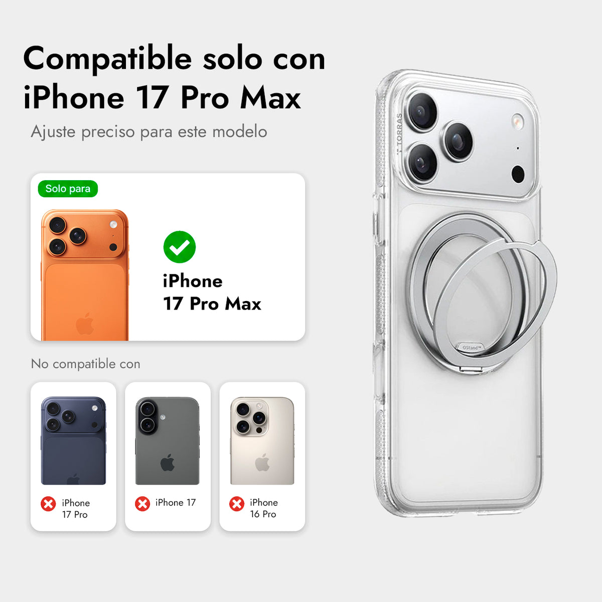 TORRAS Funda Ostand Pro Series con Soporte para iPhone 17 Pro Max/18 Pro Max Compatible con MagSafe, Transparente