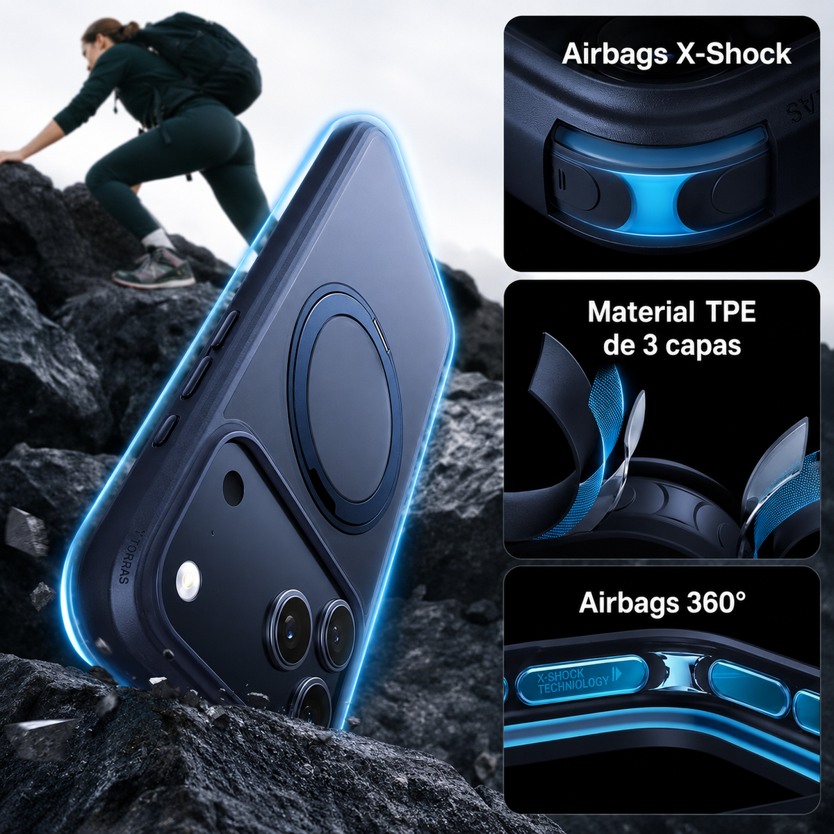 TORRAS Funda Ostand Pro Series con Soporte para iPhone 17 Pro Max/18 Pro Max Compatible con MagSafe, Azul Marino