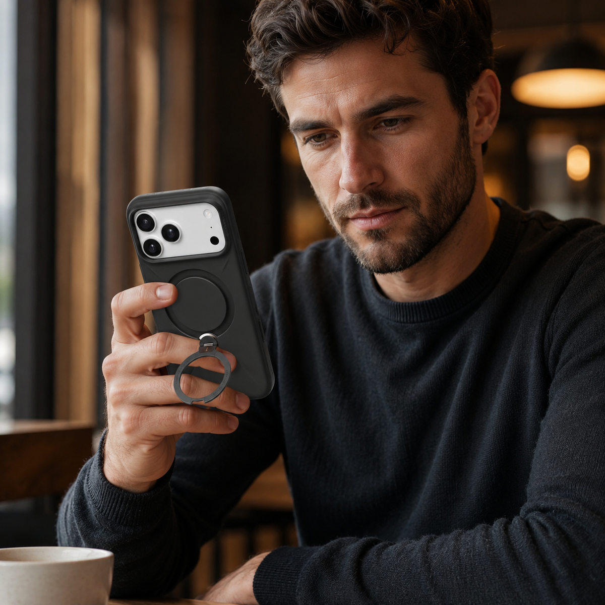 TORRAS Funda Ostand Spin Softune Series con Soporte para iPhone 17 Pro Max/18 Pro Max Compatible con MagSafe, Negro