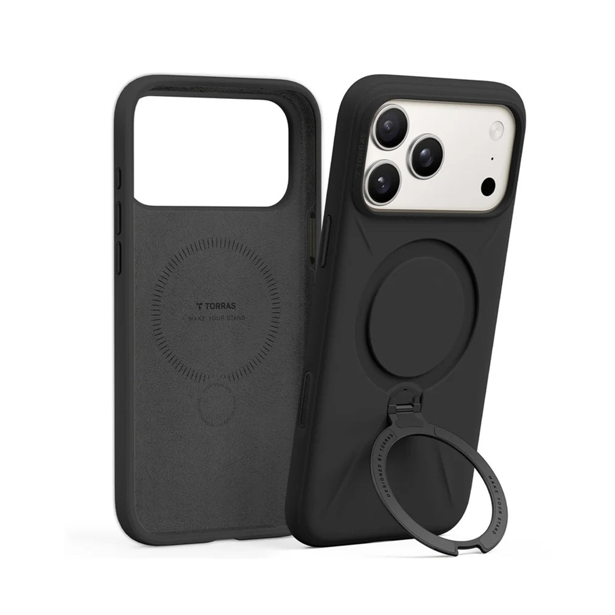 TORRAS Funda Ostand Spin Softune Series con Soporte para iPhone 17 Pro Max/18 Pro Max Compatible con MagSafe, Negro