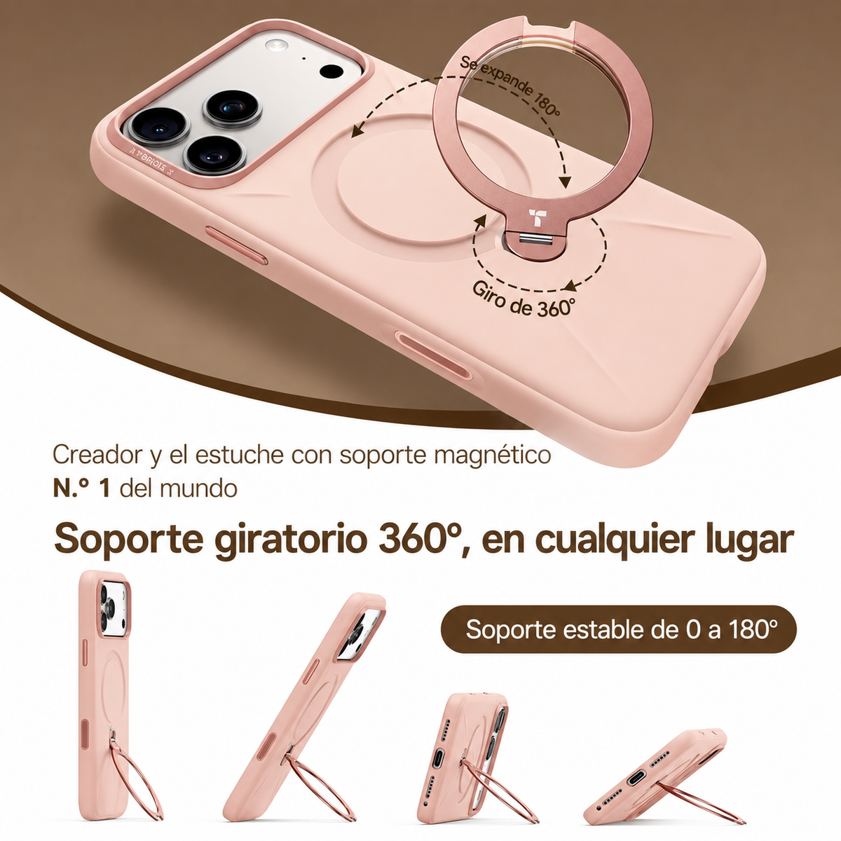 TORRAS Funda Ostand Spin Softune Series con Soporte para iPhone 17 Pro/18 Pro Compatible con MagSafe, Rosa
