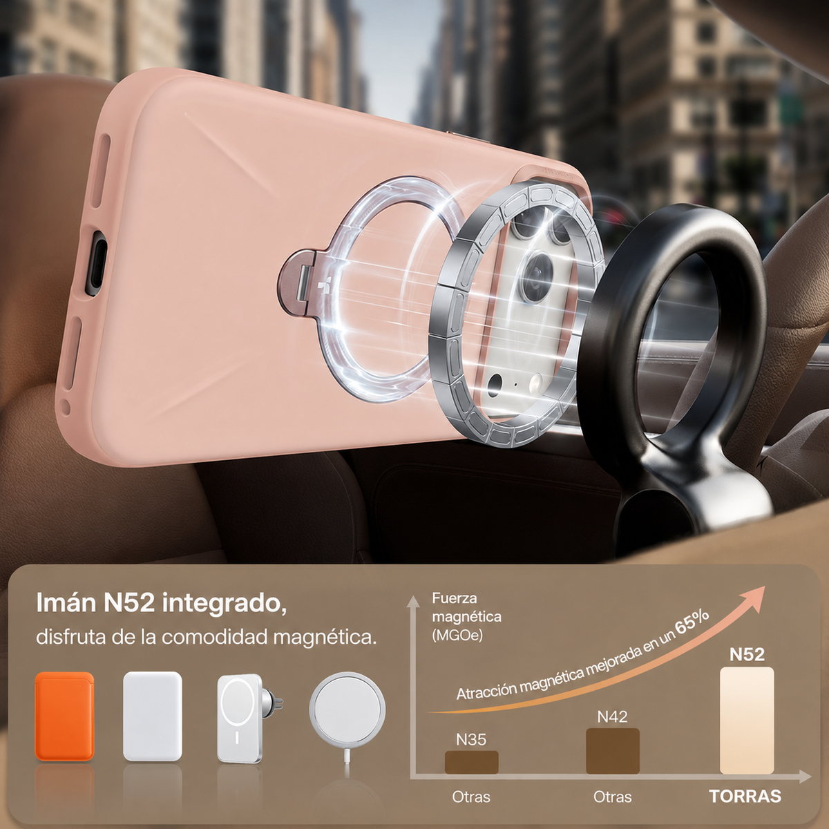 TORRAS Funda Ostand Spin Softune Series con Soporte para iPhone 17 Pro/18 Pro Compatible con MagSafe, Rosa