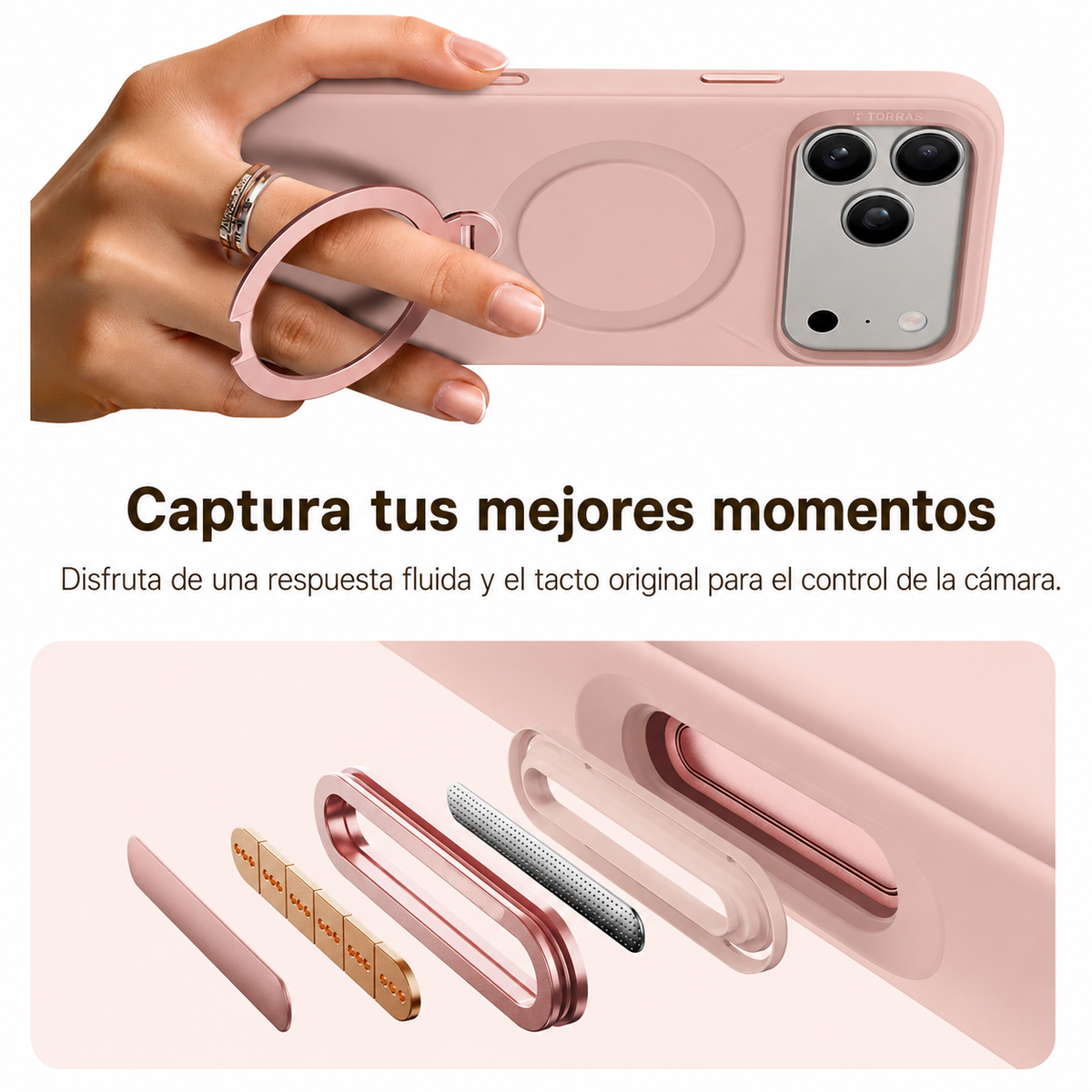 TORRAS Funda Ostand Spin Softune Series con Soporte para iPhone 17 Pro Max/18 Pro Max Compatible con MagSafe, Rosa